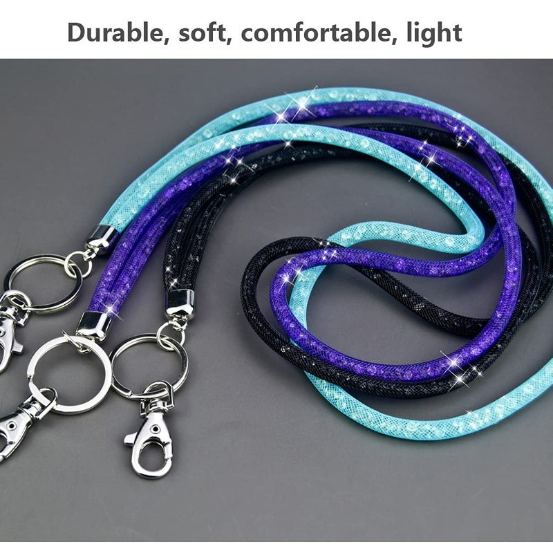 Ascrafter 3 Pack Lanyards for ID Badge Holder  Bling Necklace Lanyards for Women  Lanyard Clip for Holder ID Card & Keys(Black+LightBlue+Purple) - Image 4